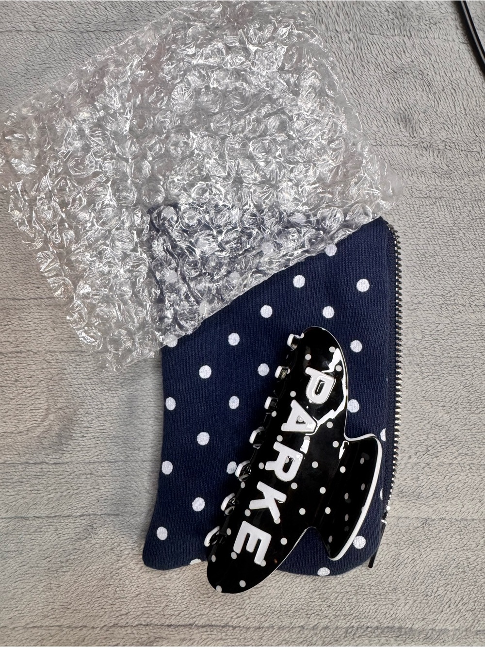 Parke Black Polka Dot Hair Clip with Navy Polka Dot Pouch